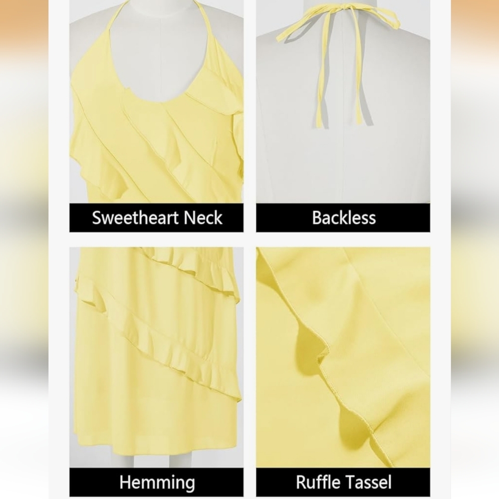 Elegant Yellow Chiffon Cascading Ruffle Maxi Dress XS - Picture 4 of 5